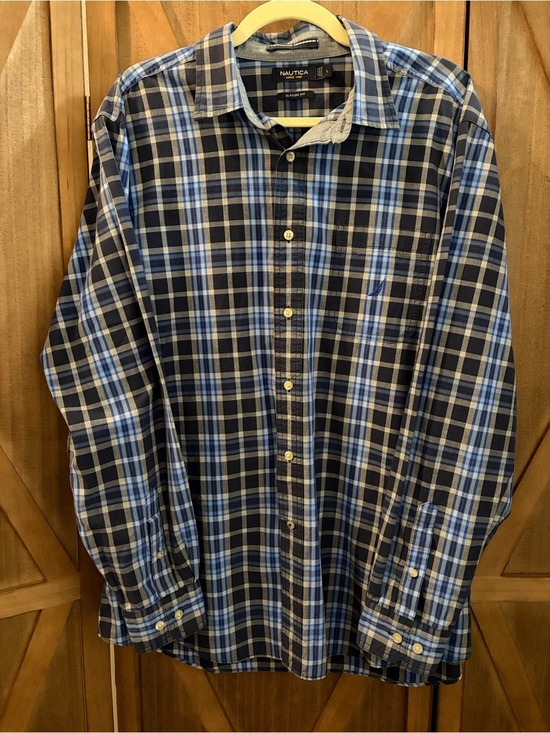 Nautica Other - NAUTICA Men's Navy and Light Blue Plaid Button-Down Shirt SIZE LARGE